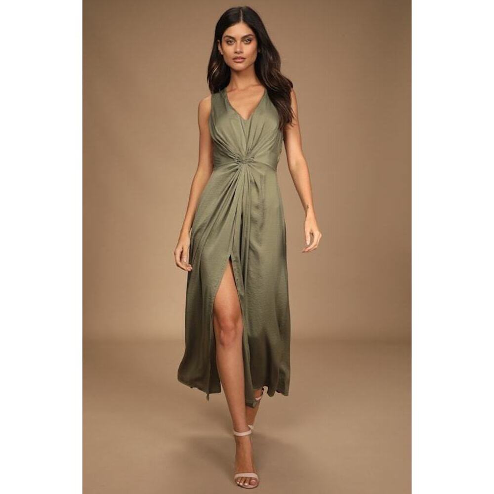 Lulus See Me Stun Olive Green Sleeveless Knotted Maxi Dress - Size M
